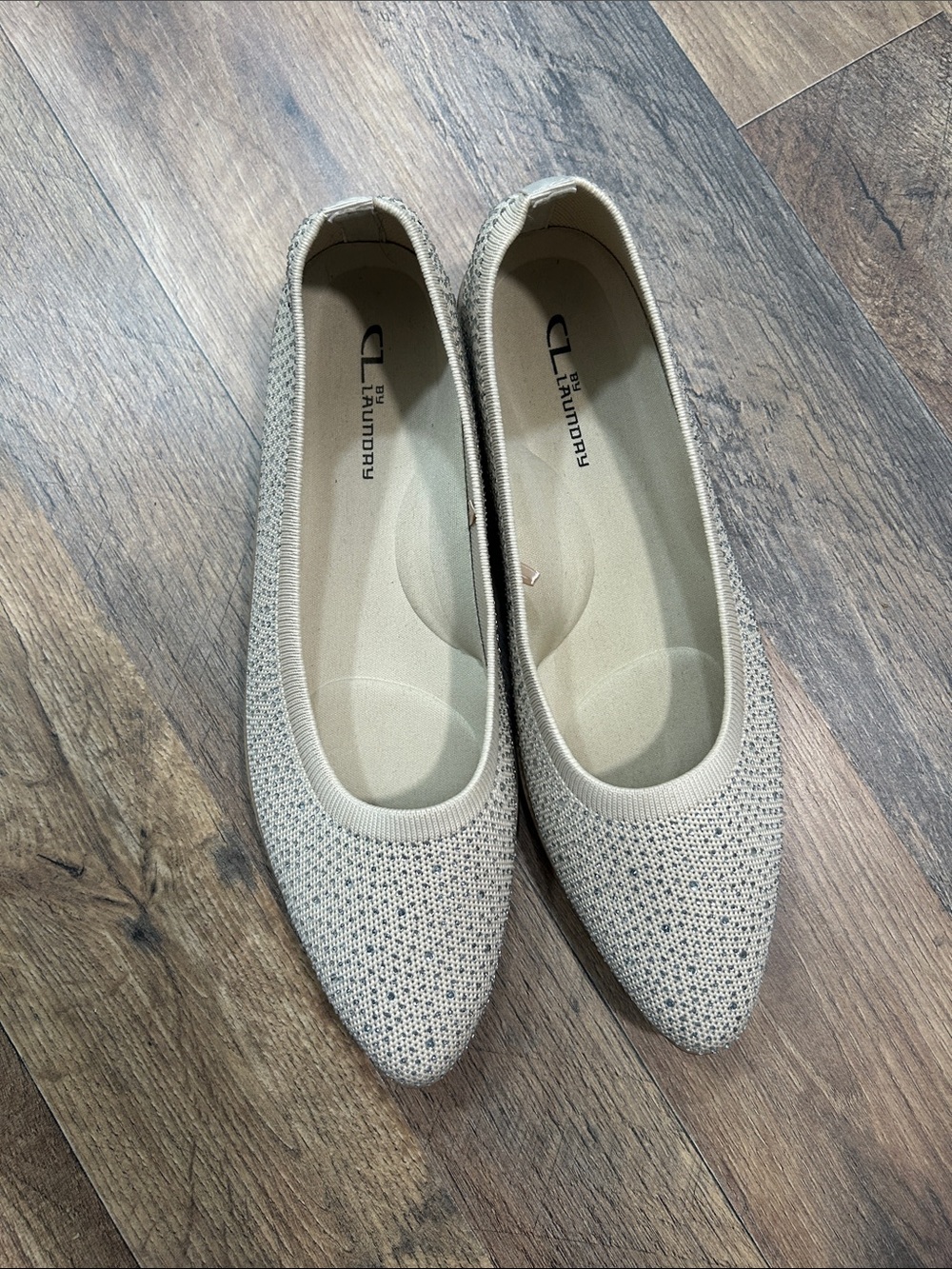 CL by Laundry Women's Beige Knit Pointed Ballet Flats